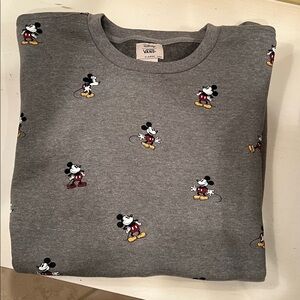 Vans, Disney Collab. Gray Men's Crewneck Sweater with Mickey Mouse. NWT
